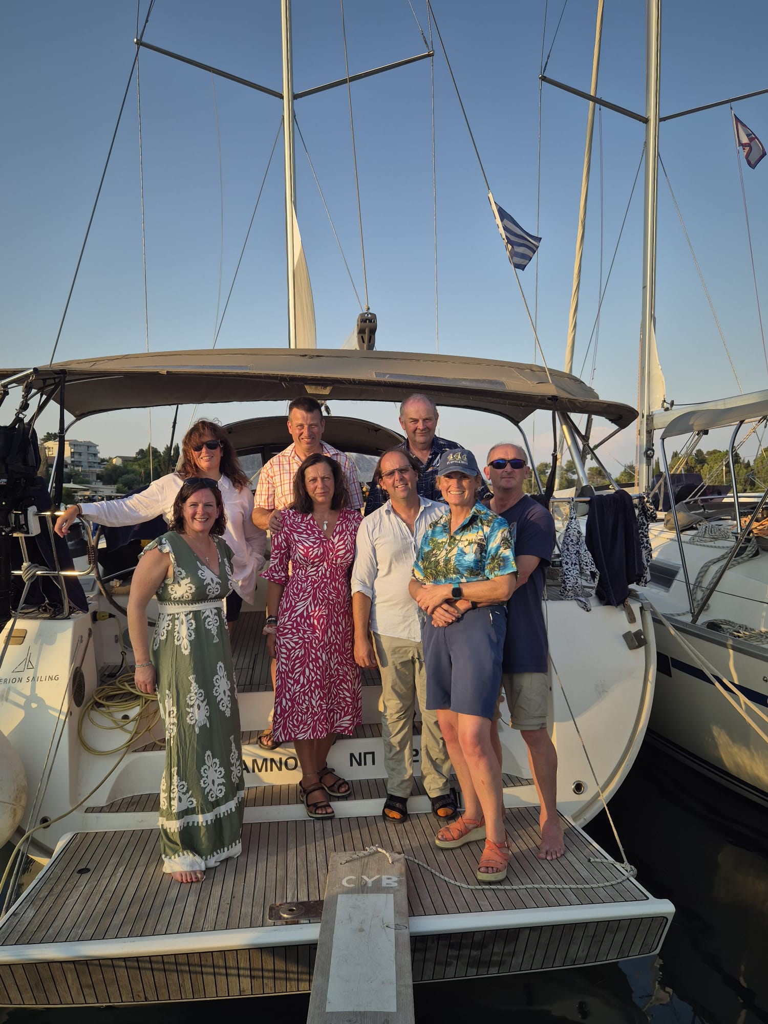 A group photo of the crew at the end of a lovely week cruising around Corfu